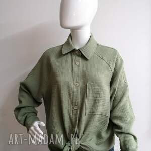 handmade ubrania koszula damska oversize muślinowa zielona