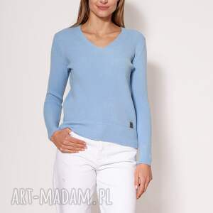 handmade swetry cienki i ciepły sweter w serek - swe243 błękit mkm