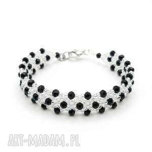 Czarna bransoletka z przejrzystymi koralikami handmade