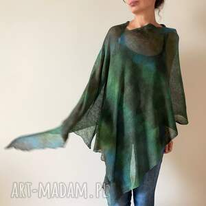 Lniana narzutka green&brown - poncho one size