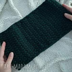 Luźny zielony komin unisex z wełną - ręcznie robiony
