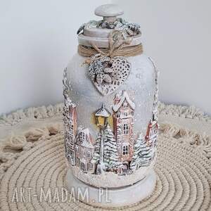 Duży, latarenka - zimowe miasteczko, pojemnik na słodycze