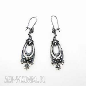 Srebrne kolczyki vintage z oksydą 925 - kwiatowe ornamenty