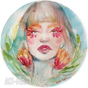 zviewnie tulip, akwarela na papierze, format okrągły tulipan, prezent dla niej
