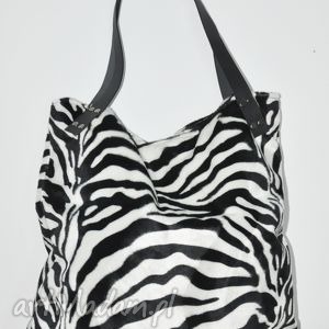 torba tote xxl - zebra, plusz skóra