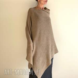 Prezent Klasyczne ponczo z wełny merino w beżu, narzutka