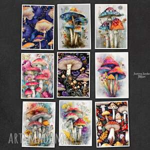magiczne grzybki - zestaw 9 grafik 13x18 cm, grafiki z grzybami, prezent
