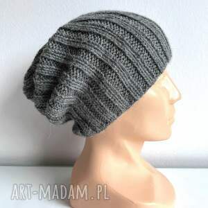 handmade czapki czapka zrobiona na drutach laurin 100% alpaka 517 średni szary