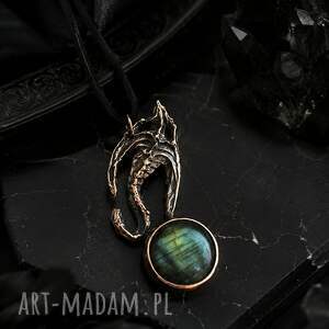 Miedziany naszyjnik ze smokiem i labradorytem - handmade