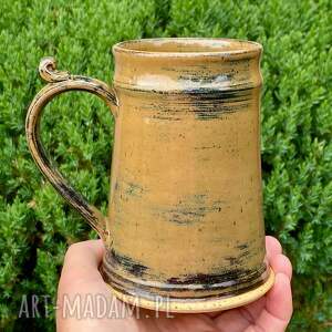 Kubek ceramiczny w kształcie kufla 400 ml karmel i gorzka czekolada - ręcznie robiony