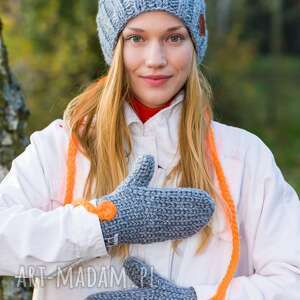 handmade rękawiczki rękawiczki szary z nutą pomarańczy