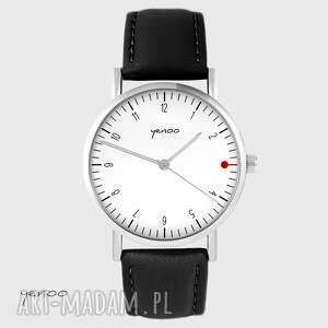 zegarek yenoo - simple elegance biały czarny pasek, skórzany bransoletka