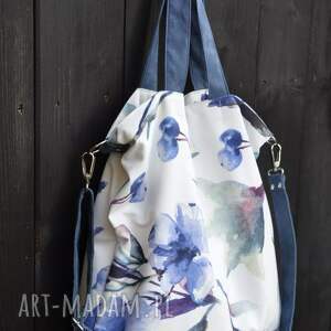 handmade na ramię torba hobo XXL - print, akwarelowe kwiaty