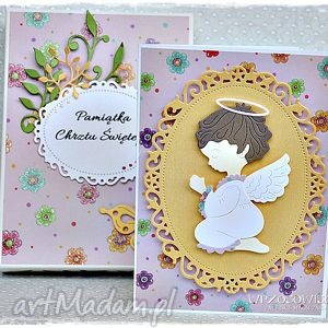 pełna radości kartka na chrzest pudełeko, prezent, aniołek, święty scrapbooking