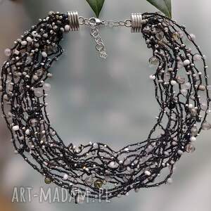 Prezent Naszyjnik Boho Szary Srebrny Mix Koralików