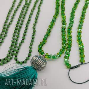 Naszyjnik Długi Sznur Trawa i Szmaragdy, długie korale