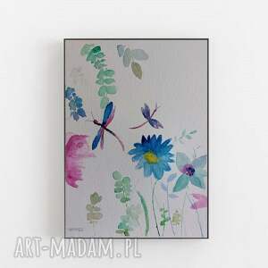 kwiaty i ważki - akwarela formatu 24/32 cm