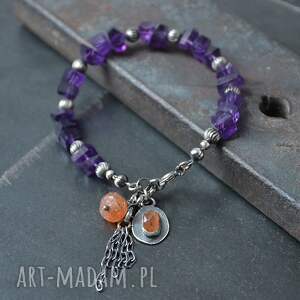 Bransoletka z ametystu z kamieniem słonecznym, ametyst