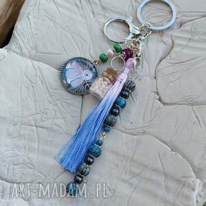 Prezent Brelok Niebieski Kwiat z chwostem i koralikami