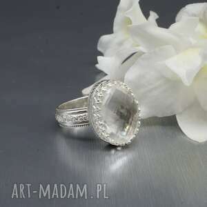 szlifowany kwarc - pierścionek acaila, kryształ górski, jasne srebro rozmiar