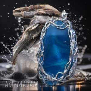 wisior z niebieskim agatem, unikatowa biżuteria autorska duże