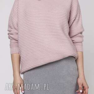 oversizeowy sweter z fakturą, swe125 róż, ciepły elegancki, luźny