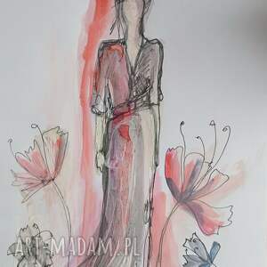 W różowej aurze na moment - oryginalna grafika A4 mixed media
