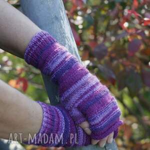handmade rękawiczki mitenki w fioletach