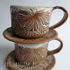 handmade ceramika dwa komplety "kwiatowo - karmelowo"