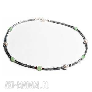 Naszyjnik z hematytu, pereł i awenturynu, perły, hematyt