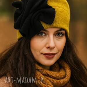 czapka z wełny, wełna, żółta