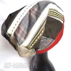 ręcznie wykonane czapki czapka smerfetka długa patchwork na podszewce, obwód głowy