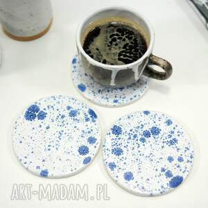 3 ceramiczne podkładki pod kubek - lód, białe podstawki na stół