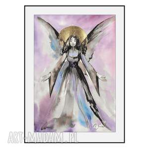 Skrzydlaty w fioletach 21cm x 30cm, anioł, aniołek, prezent