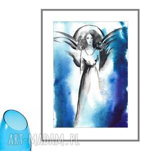 "anioł nr2" z cyklu "anioły w błękitach" - ręcznie makowana akwarela 30cm x