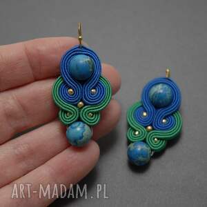 sisu kolorowe klipsy sutasz z jaspisami lazurowymi, sznurek, eleganckie