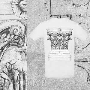 biała koszulka męska column nadrukiem print