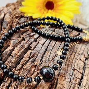 naszyjnik z czarnym obsydianem, korale biżuteria autorska prezent wyjątkowy