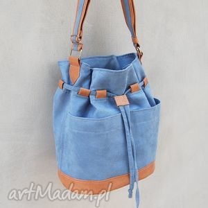 handmade na ramię yocca - torba worek - jasnoniebieska