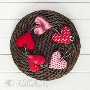 handmade dekoracje sercowa czerwona girlanda, 5 serc