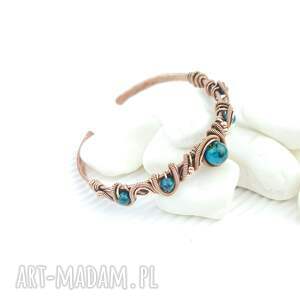 Miedziana bransoleta mankietowa z chryzokolą handmade