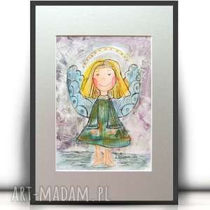 aniołek obrazek ręcznie malowany, rysunek z aniołkiem dziecka