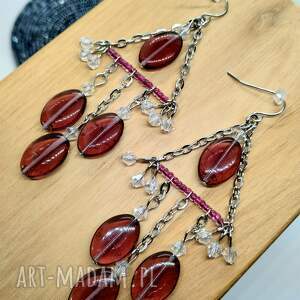 kolczyki koralikowe ze szklanymi fioletowo - brązowymi pastylkami