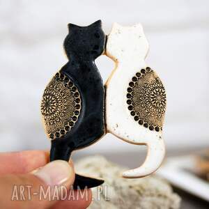handmade magnesy czarny kot i biały kot - magnes na lodówkę