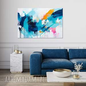 niebieski obraz abstrakcyjny - granatowa abstrakcja do salonu, wydruk na płótnie
