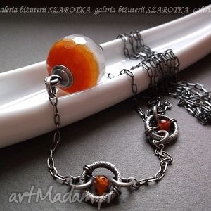 sorbet pomarańczowy długi naszyjnik z agatu, karneoli i srebra, kula