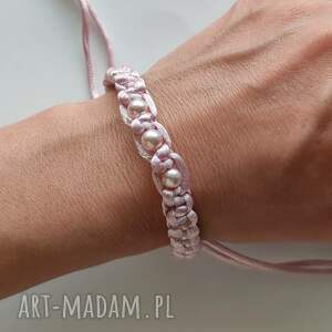 Okrągła bransoletka z białą perłą - regulowana handmade