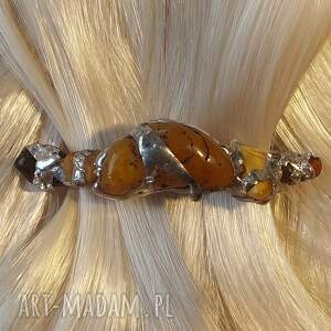spinka - klamra do włosów z bursztynami oprawionymi w tehnice tiffany, tworzone