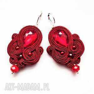 Bordo kolczyki sutaszowe ręcznie haftowane