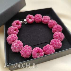 Bransoletka z malinami z gliny polimerowej - handmade